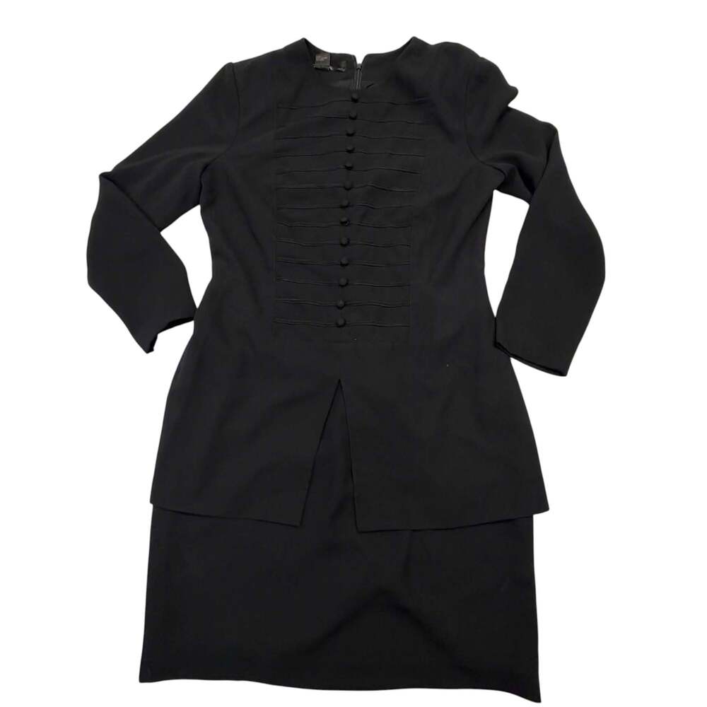 Vintage Maranna Blk Structured Long Sleeve Dress with Decorative Pintuck Buttons